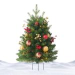 Artificial Christmas Tree with Ground Plug | Pre-Lit Faux Holiday Tree with Cones, Berries & Balls | Seasonal Christmas Tree for Family Gatherings & Holiday Decorations for Outdoor