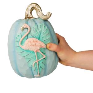 Flamingo Küsten-Kürbis-Dekoration, Herbst- und Halloween-Strand-Hosue-Dekor, 12,7 x 17,8 x 24,1 cm