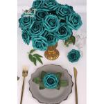 Kunstbloemen, rozen, 25 stuks, rozen decoratie met stelen, kunstrozen voor bruiloft, Valentijnsdag, Moederdag, babyshower, woondecoratie, malachiet groen