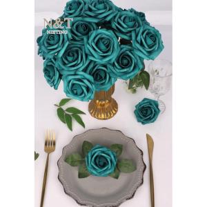 Kunstbloemen, rozen, 25 stuks, rozen decoratie met stelen, kunstrozen voor bruiloft, Valentijnsdag, Moederdag, babyshower, woondecoratie, malachiet groen
