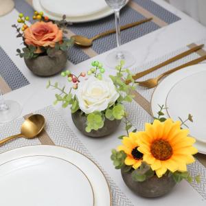 Kunstbloem zonnebloem met pot, combinatie van namaakzijde zonnebloemen en groen, kleine pot voor slaapkamer, feest, bruiloft, decoraties (1, zonnebloem)