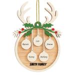 Gepersonaliseerde kersthangers met 5 namen - 2023 houten kerstboomversiering gepersonaliseerde familie, partner huisdier en vrienden