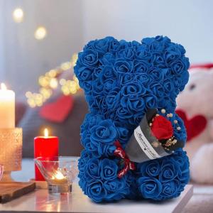Valentijnsdag rozenbeer cadeau voor haar rozenbeer schattige teddybeer, kunstrozenbeer met rozenboeket, romantische rozen teddybeer cadeau voor Kerstmis