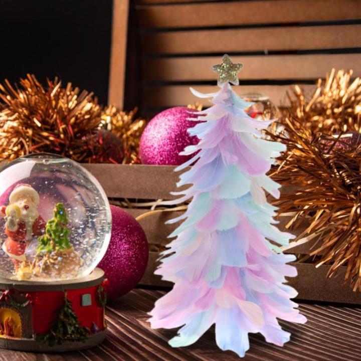 Einzigartiges Federbaum-Design, festlicher Tafelaufsatz, Weihnachtsdekoration, handgefertigte Figur mit Sternaufsatz, Ferienhaus für Neujahr, mehrfarbig