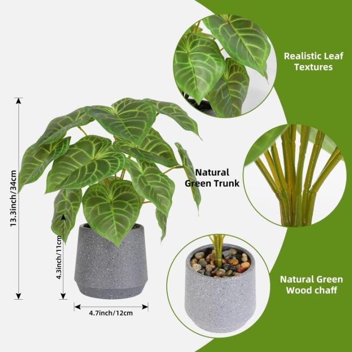 Kunstgroene plant in pot, kunstmatige vetplanten, planten in pot, 35 cm grote groene kunstmatige plant, kunstbladeren, voor thuis, bureau, woonkamer, decoratie