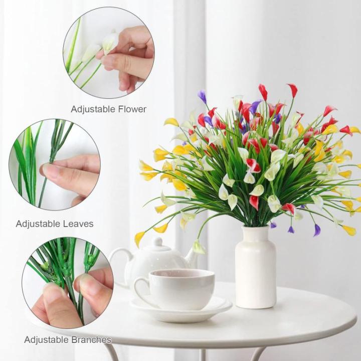 Calla Lily Kunstbloemen, 8 bundels kunstbloemen, UV-bestendige plastic bloemen, , balkon, boeket, planten voor balkon, tuin, raam, binnen en buiten