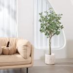 Kunstmatige eucalyptusboom, 150 cm, nep-eucalyptusboom met groene zilveren dollarbladeren, zijden faux eucalyptusboom met plastic kwekerijpot, voor thuiskantoor en binnendecoratie,