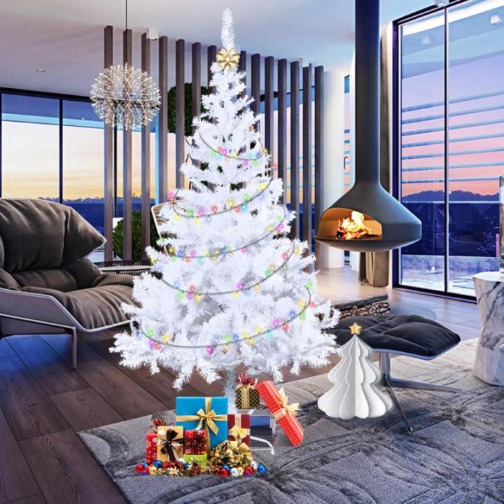 Kunstkerstboom, 210 cm, wit, pvc, kerstdecoratie, snel opgebouwd, klapsysteem, moeilijk ontvlambaar voor thuis, kantoor, winkel, incl. metalen standaard