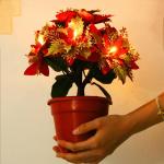 Künstlicher Weihnachtsstern Im Topf mit Licht, Künstliche Bonsai-Blume, Topfpflanze mit Topf für Weihnachtsfeier, Weihnachten, Urlaub, Zuhause, Esstisch, Büro, (B)