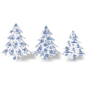 3-delige chinoiserie kerstboomdecoratie van hout, blauw-wit, kerstdecoratie van hout van chinoiserie-porselein met sokkel, kerstboomtafeldecoratie