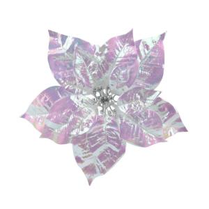 Weihnachtsstern Blüte künstlich 25cm mit Clip 1 Stück - Christbaumschmuck Kunstblume Weihnachten - Christstern Deko Weihnachtsblume - Blume Weihnachtsdeko - Weiß Irisierend