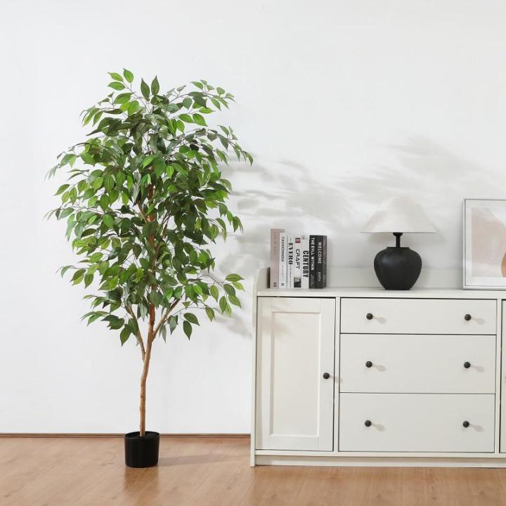 Ficus Benjamina , groot, 150 cm, met natuurhouten stam, kamerplant, kunstboom in pot, voor thuis, kantoor, balkon, decoratie (2 stuks)