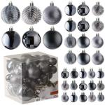 grijze kerstbalornamenten voor kerstversiering - 36 stuks kerstboom onbreekbare ornamenten met ophanglus voor vakantie- en feestdecoratie (combo van 6 stijlen in 3 maten)