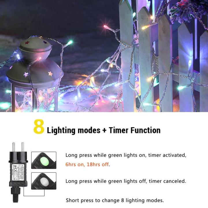 Kerstboomverlichting Meerkleurig, 20M 200 LED Lichtsnoer, Waterdicht Lichtketting, Kerstlichtsnoer, voor binnen en buiten, 8 verlichtingsmodi, Timerfuncties, Decoratie Kerstmis