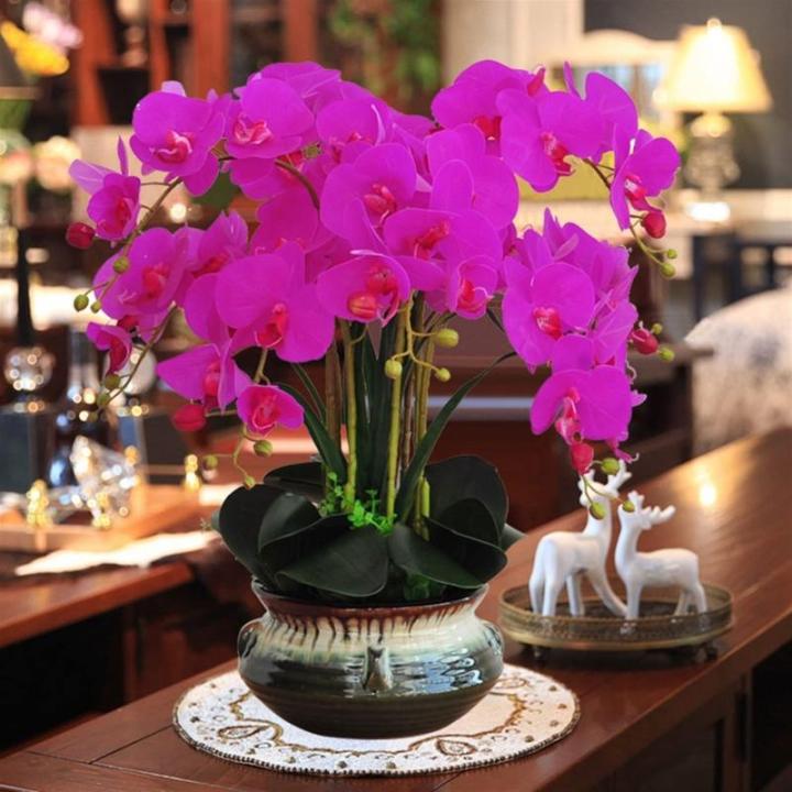 Kunstblumen Künstliche Orchideenblumen im Keramiktopf, Seiden-Phalaenopsis-Pflanzenarrangement für Bürotisch/Wohnzimmer/Schlafzimmerdekoration für jeden Anlass