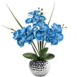 Kunstbloemen orchidee kunstplant Phalaenopsis blauwe bloemen decoratie hoogte 49 cm, stevig verankerd in keramische pot