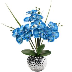 Kunstbloemen orchidee kunstplant Phalaenopsis blauwe bloemen decoratie hoogte 49 cm, stevig verankerd in keramische pot