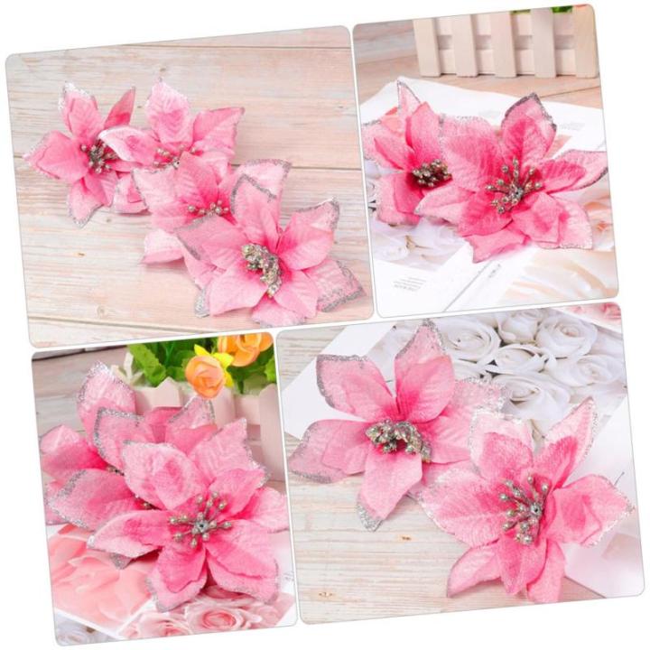 15st Weihnachtsblume Weihnachtsstern Blumen Weihnachtsbaumspitze Gefälschter Weihnachtsstern Weihnachtsbaum Glänzende Blumen Mini-Kranz Outdoor-dekor Blumendekoration Rosa Plasti