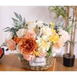 Kunstbloemkoppen, rozen, pioenrozen, dahlia's, bloemhoofden, zijden bloemen, voor feest, doe-het-zelf bruid, bruiloft, bloemstukken, combo decoratie (warm oranje)