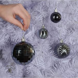 grijze kerstbalornamenten voor kerstversiering - 36 stuks kerstboom onbreekbare ornamenten met ophanglus voor vakantie- en feestdecoratie (combo van 6 stijlen in 3 maten)