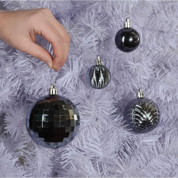 grijze kerstbalornamenten voor kerstversiering - 36 stuks kerstboom onbreekbare ornamenten met ophanglus voor vakantie- en feestdecoratie (combo van 6 stijlen in 3 maten)