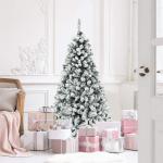 Kunstkerstboom met sneeuw en warmwitte ledverlichting, dennenboom met metalen standaard, pvc-naalden, kunstboom, klapsysteem, 180 cm