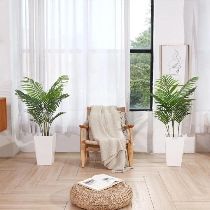 Areca Kunstpalm, 110 cm, 10 takken, voor binnen en buiten, moderne decoratie, , potfamilie, housewarming cadeau (2 stuks)
