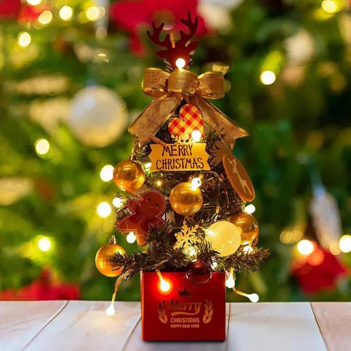 Mini Weihnachtsbaum Künstlich mit LED Beleuchtung Künstlicher Weihnachtsbaum Klein für Weinachtsdekorationen Tischplatte Tannenbaum Geschmückt Tisch Weihnachtsbaum mit Ornament