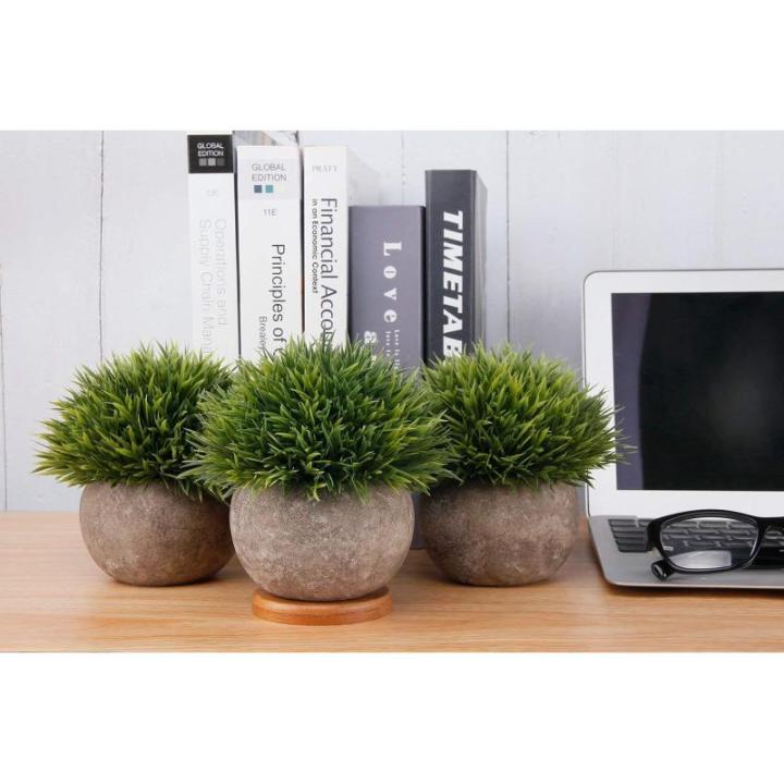 van kunststof groene planten in pot met meerdere lagen gras voor thuis en op kantoor, set van 3 stuks
