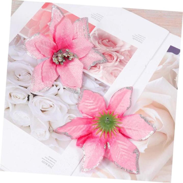 15st Weihnachtsblume Weihnachtsstern Blumen Weihnachtsbaumspitze Gefälschter Weihnachtsstern Weihnachtsbaum Glänzende Blumen Mini-Kranz Outdoor-dekor Blumendekoration Rosa Plasti