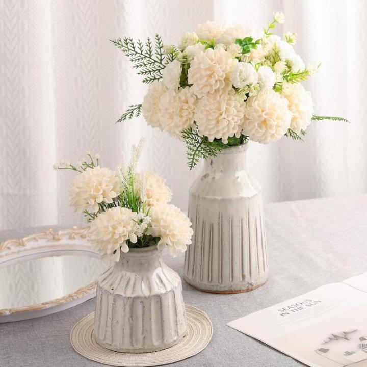 , 20 stuks dahlia-bloemen met bladeren en stelen, doe-het-zelf crème dahlia schuim bloem voor bruiloft boeketten bloemen centerpieces arrangementen feesttafels woondecoratie