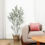 Kunstolijfboom, 150 cm, kunstplant, olijfboom met natuurlijke houten stam en levensechte vruchten voor thuis- en kantoordecoratie, grote voor binnen, 1 verpakking