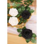 Kunstbloemen, rozen, 25 stuks, kunstrozen met stelen, kunstbloemen voor doe-het-zelf bruiloft, boeketten, bruid, babyshower, woondecoratie, wit en zwart