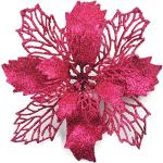 24 Stück Weihnachtsblumen für Weihnachtsbaumdeko, Weihnachten Funkeln Weihnachtsstern Blumen mit Clips für Hochzeit Weihnachtsbaum Neujahr Ornamente (Rosa B,9 cm)