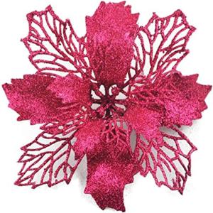 24 Stück Weihnachtsblumen für Weihnachtsbaumdeko, Weihnachten Funkeln Weihnachtsstern Blumen mit Clips für Hochzeit Weihnachtsbaum Neujahr Ornamente (Rosa B,11 cm)