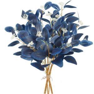 6 Stück Kunstpflanzen Eukalyptus blau künstliche Eukalyptusblätter Zweige mit Samen Silberne Dollar-Pflanzen für Zuhause Innenbereich Vase Blumenarrangement Party-Dekoration