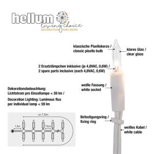 835083 Mini-lichtketting voor , 50 lampen, heldere warme verlichting, 7,35 m, witte kabel, 50 lampen met stekker voor Kerstmis