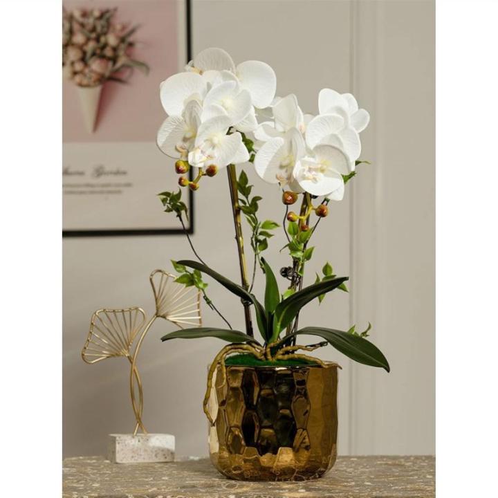 Kunstblumen Gefälschte Orchideenblumen in vergoldeter Keramikvase, künstliche Pflanzen, Bonsai-Seidenblumen für Zuhause, Büro, Balkondekoration für jeden Anlass