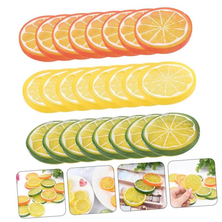 3 Sätze Nachahmung Einer Zitronenscheibe Realistische Zitronenscheiben Simulierte Früchte Zitrone Simulation Zitronenscheibe Tischdekorationen Fruchtmodell Küche PVC 24 Stück *