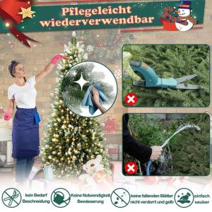 Kunstkerstboom met verlichting, sneeuweffect, 180 cm, kerstboom met standaard, groen pvc + PE dennenboom