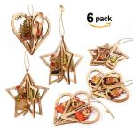 6 kerstboom decoraties houten, 3D kerstdecoratie kerstboom, kerstboomdecoratie met hangtafels van hout,kerstboom decoratie voor het decoreren van kerstboom,DIY Xmas Party Supplies