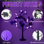 Halloween Dekor Innen Schwarz Ahornblatt Baum Lichter mit 24 LEDs,Halloween Deko Gruselig Lichterbaum mit LED Spinnenlicht,Birkenbaum mit Timer für Halloween Decoration Tischlicht