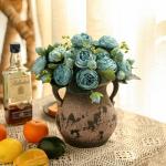 4 bundels pioenroos, kunstroos met 20 koppen, namaakpioenroos, zijde, bloemen, boeketten voor bruiloft, thuis, tafel, feest, raamdecoratie, blauw
