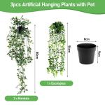 Kunstplant 3 stuks, , hangend met potten, , wijnstok, decoratie, woonkamer, hangend, plastic planten voor binnen en buiten, tuindecoratie (groen)
