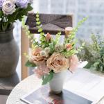 Kunstbloemen, rozen, roze roos, kunstbloemen, zijden bloemen, boeket, boeket voor huis, keuken, tafel, centerpieces, bruiloft, arrangenment, binnen en buiten, decoratie