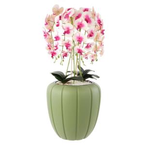 Kunstorchidee, cascade, bloemenboeket, crèmerosa in pot, groen, 90 cm hoog, rubberen bloemen, 5 scheuten, decoratie voor thuiskantoor