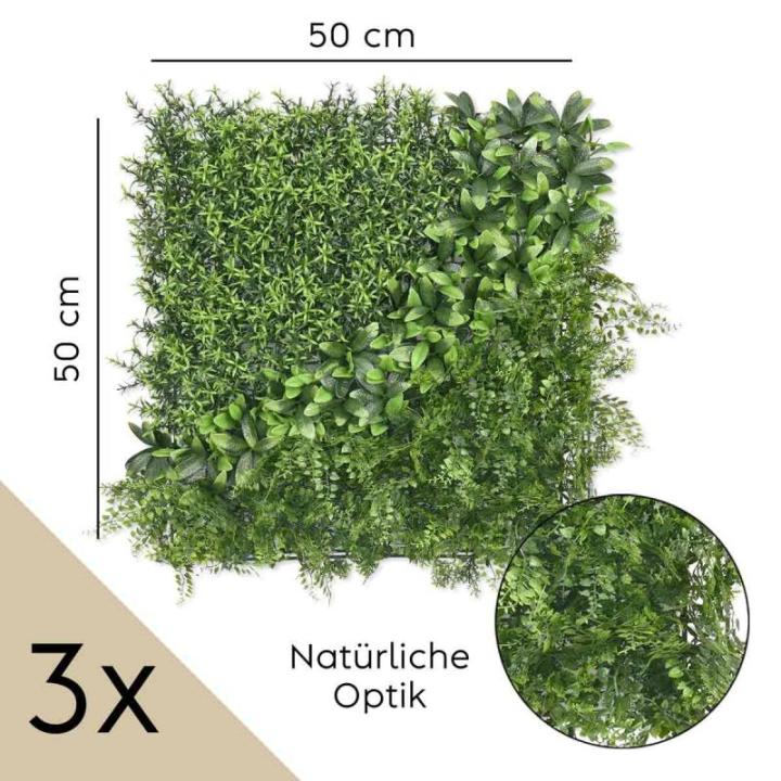wand, bosgroen, set van 3, elk 50 x 50 cm, groen voor binnen en buiten, uv-bestendig, onderhoudsvriendelijk en duurzaam, verticale tuin voor een feel-good sfeer en