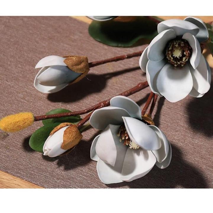 Kunstblumen Künstliche Retro-Magnolienblume mit Vase – Seidensimulationsblüte für Zuhause, Veranda und Event-Dekoration – lebensecht für jeden Anlass