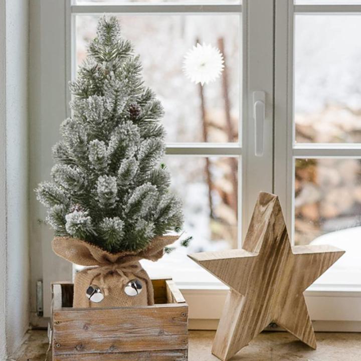 Mini Tafelkerstboom in jute basis 40,6 cm kunstmatige dennentakken bedekt met sneeuw, voor kerstdecoratie wooncultuur keuken eettafel