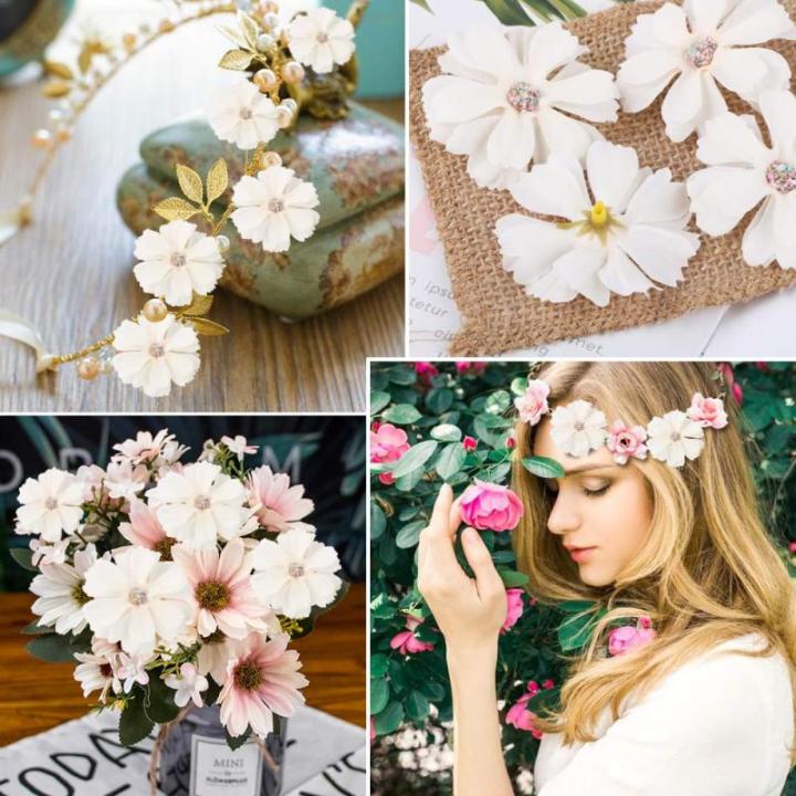 50 stuks kunstmadeliefjes, bloemkelken, , kleurrijke bloemkelken, mini zijden bloemen voor het knutselen, scrapbooking, bruiloften, feesten, woondecoratie - champagne